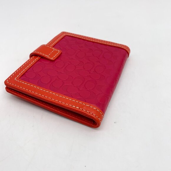 Coach Signature Embossed Leather Pink & Orange Bifold Wallet - Picture 8 of 11